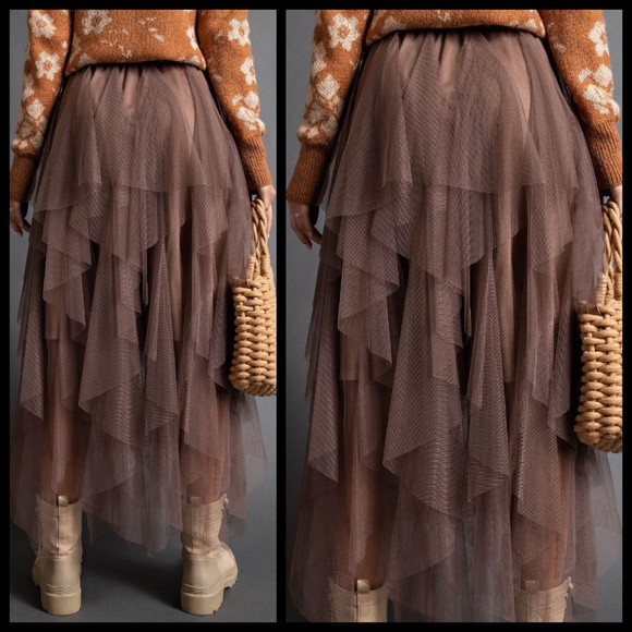 EASEL "Fairy Tale" Tiered Mesh Overlay Waterfall Lined Midi Maxi Ballerina Skirt - Picture 7 of 16